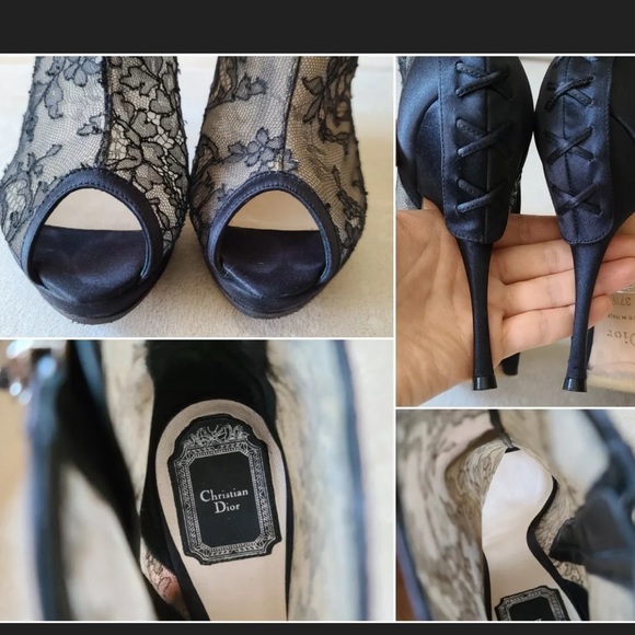 Dior Lace And Satin Mock Lace Up Peep Toe Booties - Picture 10 of 10